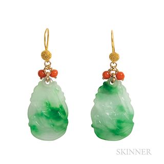 14kt Gold and Carved Jade Earrings