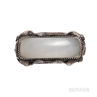 Silver and White Jade Saddle Ring
