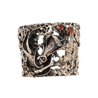 Large Rachel Gera Modernist Sterling Silver Gem-set Cuff Bracelet