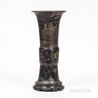 Lacquered Bronze and Mother-of-pearl Gu Vase