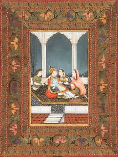 Miniature Painting of a Court Scene and Early Fabric