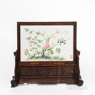 Famille Rose Plaque Mounted as a Table Screen