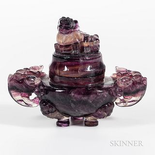 Carved Amethyst Tripod Censer and Cover