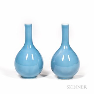 Pair of Clair-de-lune-glazed Bottle Vases