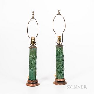 Pair of Green-glazed Lamp Vases