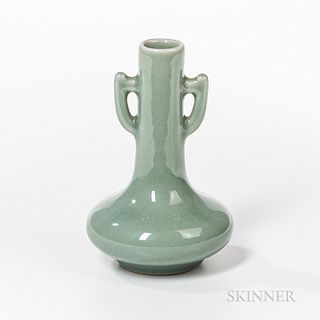 Celadon-glazed Handled Bottle Vase