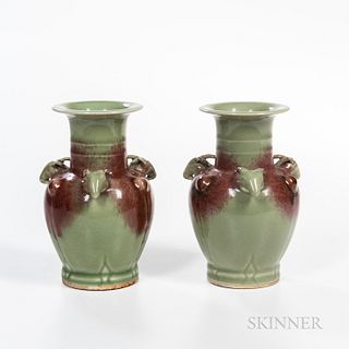 Pair of Purple-splashed Celadon Vases