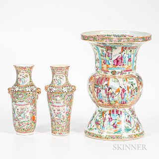Three Export Enameled Vases