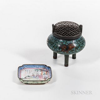 Two Enameled Bronze Items