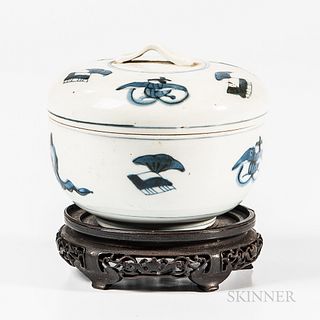 Blue and White Covered Bowl