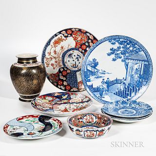 Nine Mostly Export Imari and Blue and White Ceramic Items