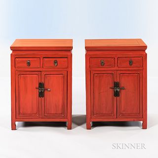 Pair of Red-lacquered Cabinets