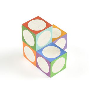 SIBYL EDWARDS (Canadian b. 1944) A HARD EDGE CONSTRUCTIVIST SCULPTURE, "Four Cubes with White Circles," CIRCA 1975,