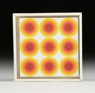 SIBYL EDWARDS (Canadian b. 1944) AN OP ART PAINTING, "Nine Red to Yellow Gradient Circles," 1974,