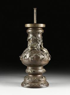 A JAPANESE PATINATED METAL VASE LAMP, MEIJI PERIOD, LATE 19TH/EARLY 20TH CENTURY,
