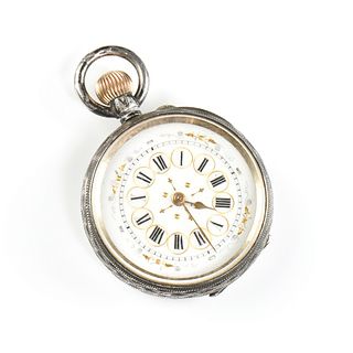 AN ANTIQUE SWISS STERLING SILVER LADY'S OPEN FACE POCKET WATCH, PIN SET, #224020, EARLY 20TH CENTURY,