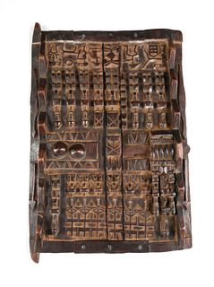 A GROUP OF FOUR AFRICAN DOGON PEOPLE CARVED WOOD GRAINERY DOORS, MALI, 20TH CENTURY,