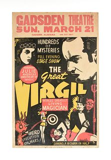 A GROUP OF SIX AMERICAN MAGIC, ILLUSION AND CIRCUS ADVERTISEMENT POSTERS, THE GREAT VIRGIL, LE GRAND DAVID, BENTLEY BROS AND KEN GRIFFIN, 20TH CENTURY
