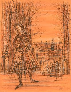 JEAN CARZOU (French/Armenian 1907-2000) A PRINT, "L'Automne, Paysage avec Femme," PARIS, 1965,