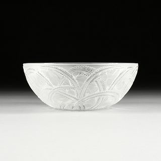 A LALIQUE FROSTED CRYSTAL "PINSONS" BOWL, SIGNED, LATE 20TH CENTURY,