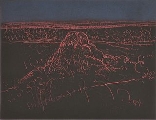 CHARLES SCHORRE (American/Texas 1925-1996) A PRINT, "Dark Landscape," CIRCA 1984,