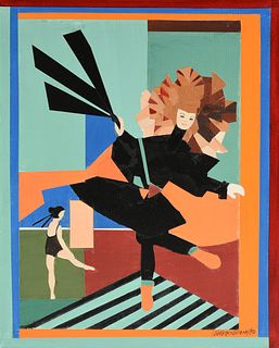 CHARLOTTE KLEBANOFF (American/Texas b. 1925) A PAINTING, "Folk and Ballet Dancers," 