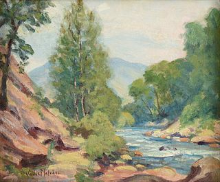 VALLIE FLETCHER (American/Texas 1874-1939) A PAINTING, "River Scene," 