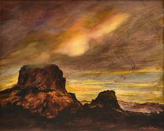 JIM ROYAL TELFORD (American/Texas 1932-2003) A PAINTING, "Sunset Reflections," 