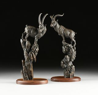 TOM TISCHLER (American/Australian 20th/21st Century) A GROUP OF TWO BRONZES, "Alpine Ibex," AND "Spanish Ibex," EACH FIRST IN EDITION, 1984,