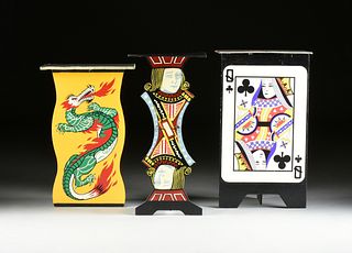 A GROUP OF THREE MAGICIAN'S PAINTED WOOD SIDE TABLES, FOURTH QUARTER 20TH CENTURY,