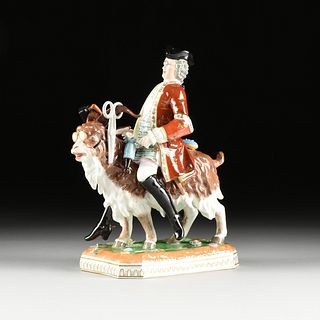 A DRESDEN PORCELAIN GROUP OF "THE TAILOR RIDING A GOAT," CARL THIEME FACTORY, POTSCHAPPEL, MARKED, EARLY 20TH CENTURY,   