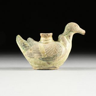 A CHINESE SANCAI GLAZED POTTERY "DOUBLE DUCK" WATER DROPPER, TANG DYNASTY, 618-907 A.D., 