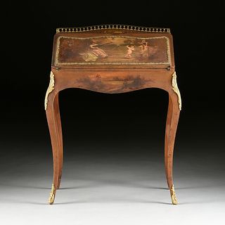 A LOUIS XV STYLE ORMOLU MOUNTED AND PAINTED WOOD BUREAU EN PENTE, RETAILED BY R.J. HORNER & CO, NEW YORK CITY, LATE 19TH/EARLY 20TH CENTURY,