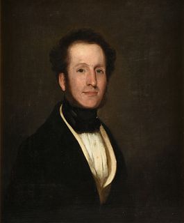 ENGLISH SCHOOL, A PAINTING, "Portrait of a Gentleman with Black Bow Tie Cravat," PROBABLY AUSTRALIA, 1830-1850,