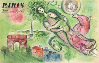 MARC CHAGALL (Russian/French 1887-1985) A PRINT, "Paris l'Opéra-Le Plafond de Chagall (detail): Berlioz's Romeo and Juliet," PARIS, CIRCA 1964,