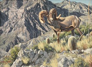 DAVE WADE (American 1952-2019) A PAINTING, "Bighorn Ram," 