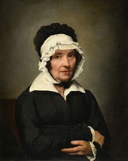 attributed to SAMUEL FINLEY BREESE MORSE (American 1791-1872) A PAINTING, "Lady with Black Mobcap," 1820,