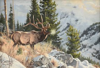 DAVE WADE (American 1952-2019) A PAINTING, "11 Point Elk with Breath," 