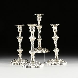 A SET OF FOUR DOMINICK & HAFF STERLING SILVER HOLLOWWARE CANDLESTICKS, MARKED, LATE 19TH/EARLY 20TH CENTURY,