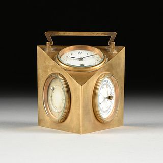 A TIFFANY AND CO. FRENCH GILT BRONZE CARRIAGE CLOCK WITH WEATHER GAUGES,  BY CHARLES HOUR, STAMPED, 1900-1925,