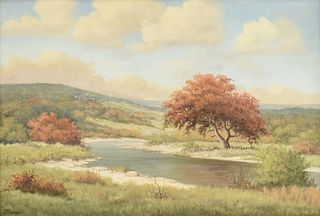 PAULINE "C.P. MONTAGUE" THWEATT (American/Texas 1927-2010) A PAINTING, "Stream in Hill Country Landscape,"
