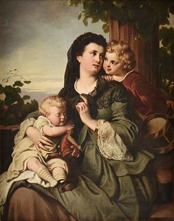 ITALIAN SCHOOL, A PAINTING, "A Lady with Children holding Toys," 19TH CENTURY,