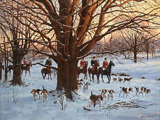 JOHN LEONE (American 1929-2011) A PAINTING, "Winter Hunt,"