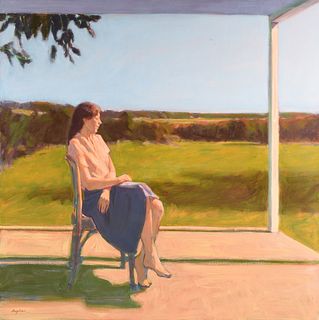 WILLIAM ANZALONE (American/Texas b. 1935) A PAINTING, "Woman on Porch in Landscape,"