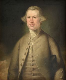 attributed to JOSEPH WRIGHT OF DERBY (English 1734-1797) A PAINTING, "Portrait D'Homme, Tricorne Sous Bras," 1750-1770,