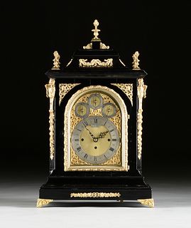 A WILLIAM & MARY STYLE GILT BRASS MOUNTED EBONIZED WOOD BRACKET CLOCK, BY J.C. JENNENS, LONDON, RETAILED BY HOWARD & CO, NEW YORK, LATE 19TH CENTURY, 