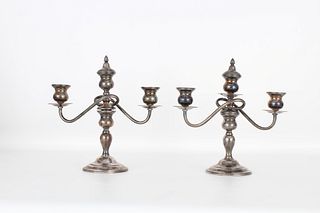 Pair of Sterling Weighted Tri-Candlesticks