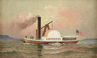 FRED PANSING (German/American 1844-1912) A PAINTING, "Paddlewheel Lafayette, Launched 1829,"