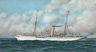 ANTONIO NICOLO GASPARO JACOBSEN (Danish/American 1850-1921) A PAINTING, "Steam Yacht Liberty," WEST HOBOKEN, NEW JERSEY, 1911,