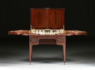 A GEORGE V MAHOGANY DRESSING TABLE AND STERLING SILVER TOILETTE SERVICE, BY GEORGE BETJEMANN AND SONS, RETAILED BY J.E. CALDWELL AND CO, EARLY 1920s,